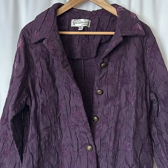 Sarah Bentley Vintage Dark Purple Front Button Long Sleeve Jacket Coat **Sz XL** - Picture 3 of 6